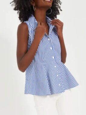 POMANDER PLACE Blue Striped Sleeveless Ashlen Blouse, NWT, sz large, Tuckernuck